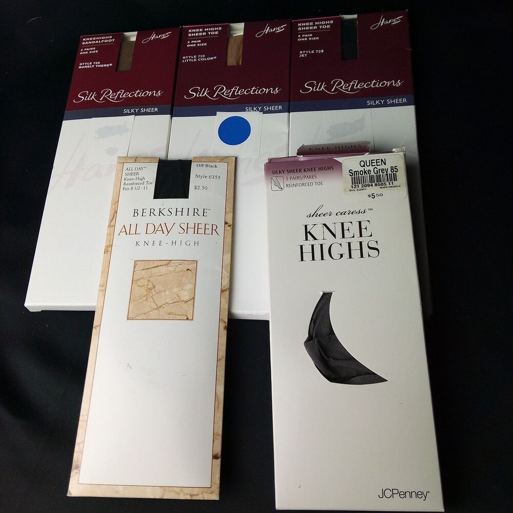 VINTAGE PANTYHOSE KNEE HIGH ASSORTED COLORS ASSORTED SIZES LOT OF 5